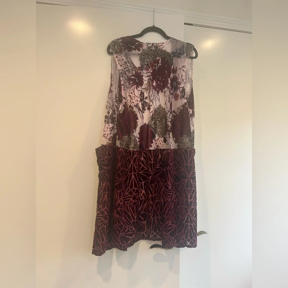 Logo Lavish Lori Goldstein Open Vest Kimono Large Burnout Velvet Burgundy Artsy - Picture 7 of 9